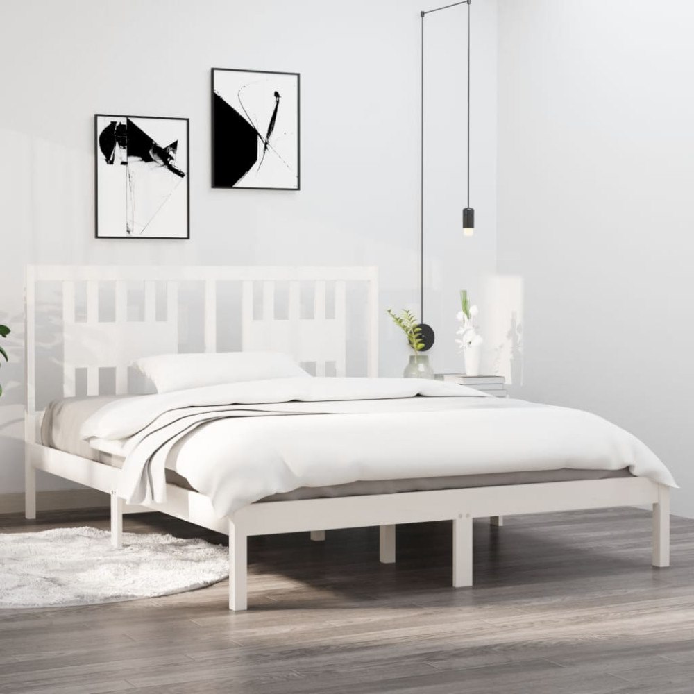 vidaXL Sängram vit massiv furu 140x200 cm