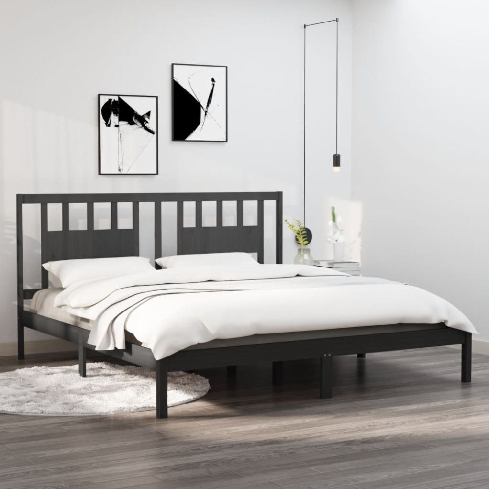 vidaXL Sängram grå massiv furu 200x200 cm