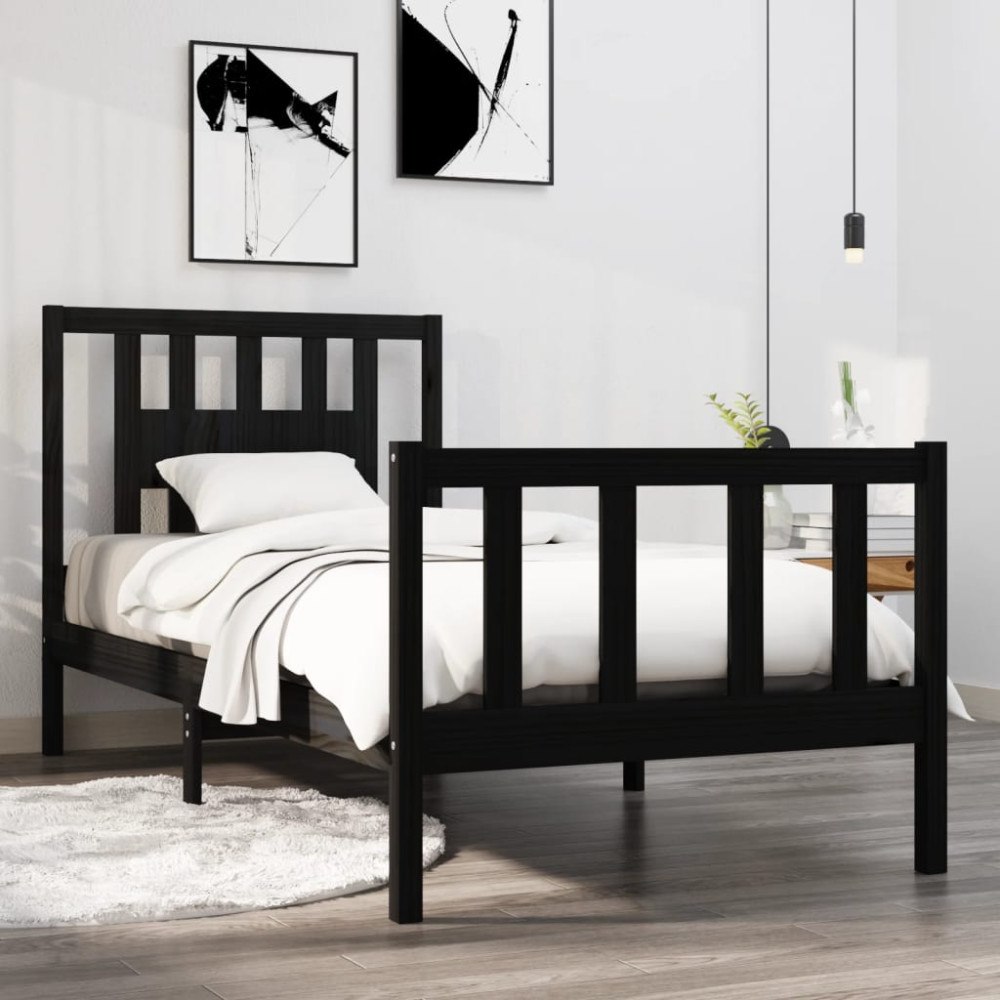 vidaXL Sängram svart massiv furu 75x190 cm