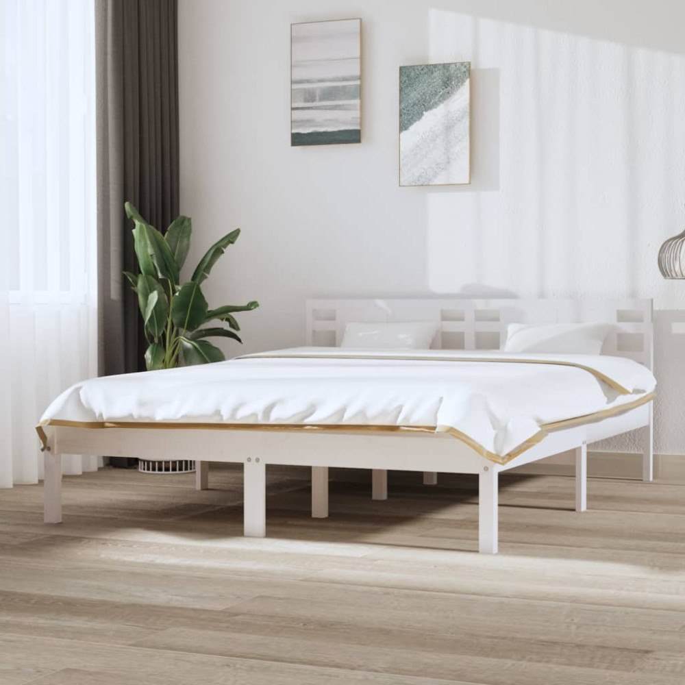vidaXL Sängram vit massivt trä 150x200 cm