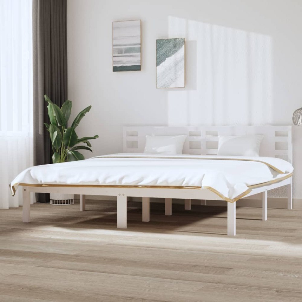 vidaXL Sängram utan madrass vit 200x200 cm massiv furu