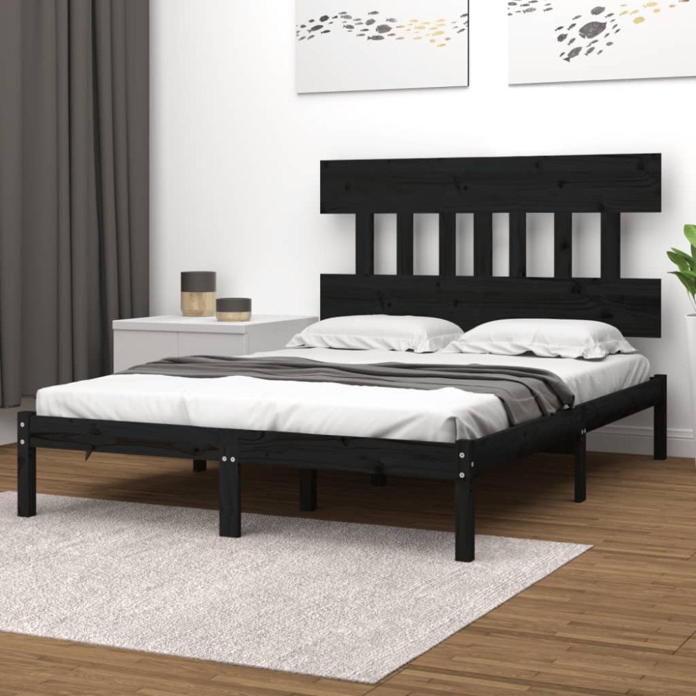 vidaXL Sängram svart massivt trä 140x190 cm