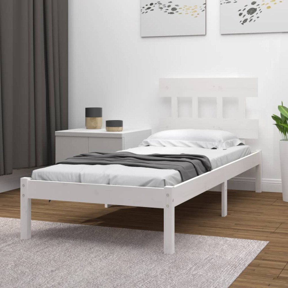 vidaXL Sängram vit massivt trä 90x200 cm
