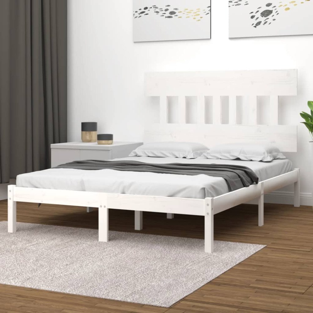 vidaXL Sängram vit massivt trä 160x200 cm