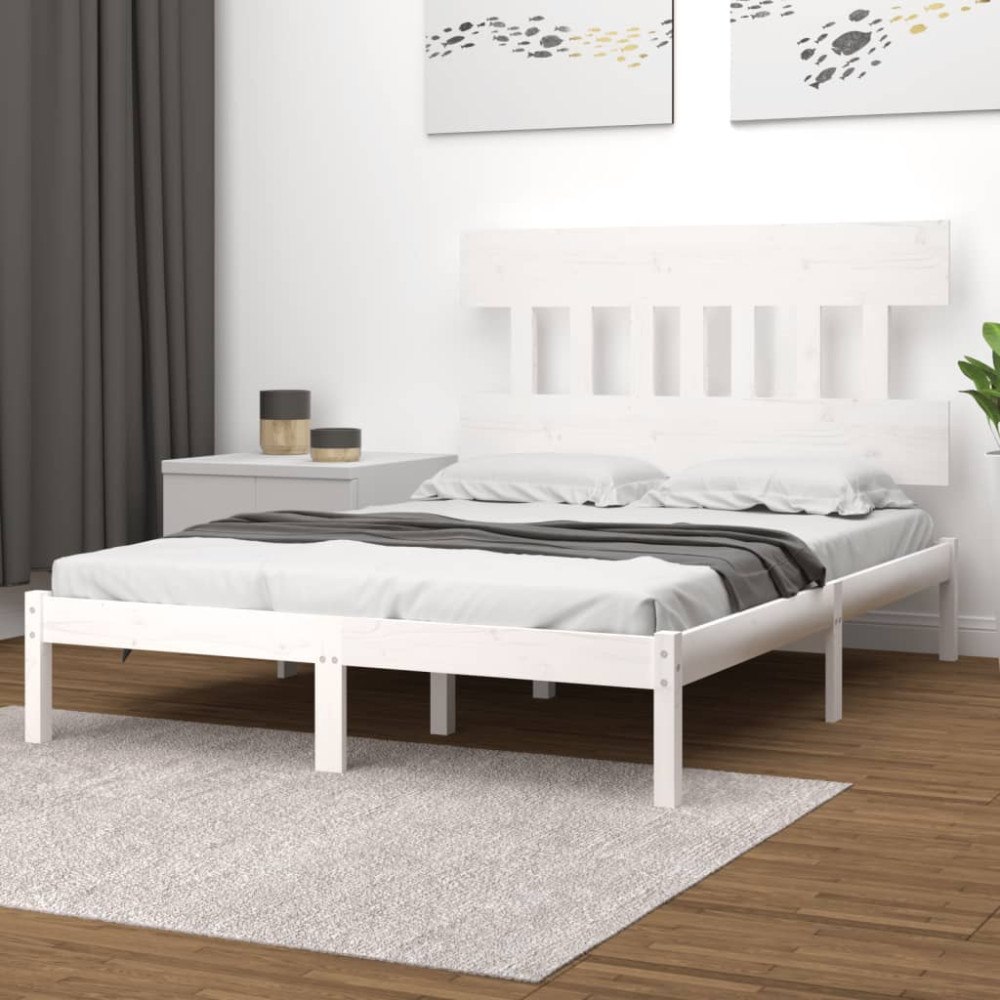 vidaXL Sängram vit massivt trä 200x200 cm