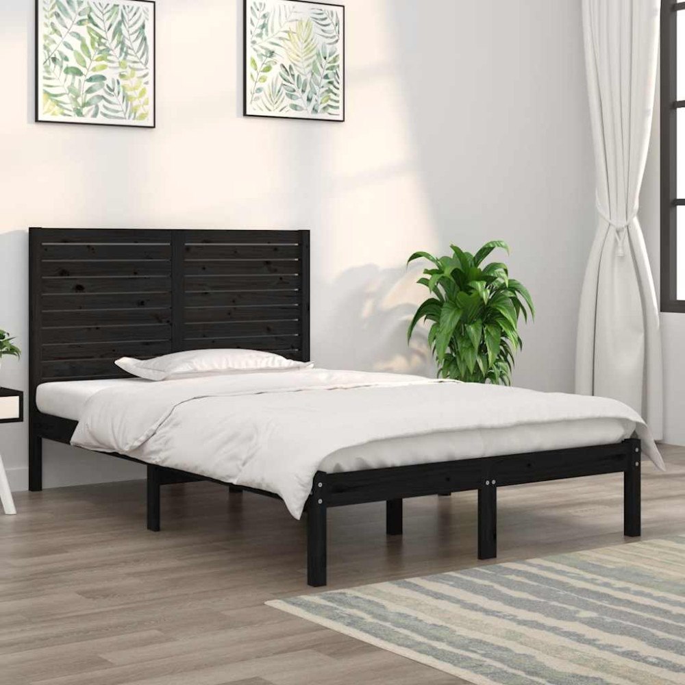 vidaXL Sängram svart massivt trä 140x190 cm