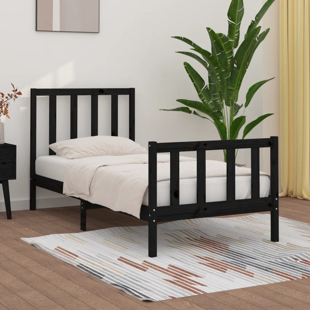 vidaXL Sängram svart massiv furu 75x190 cm