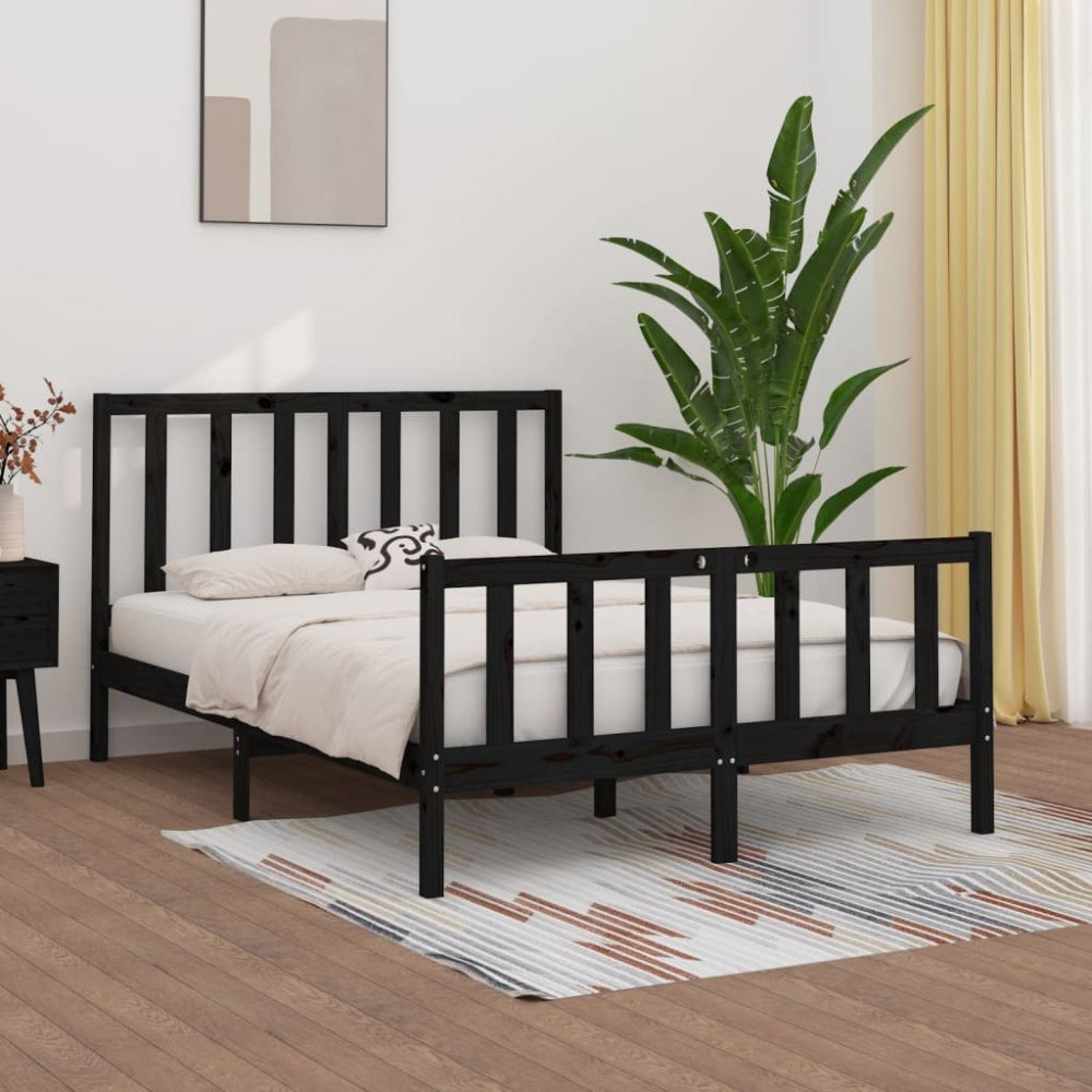 vidaXL Sängram svart massivt trä 140x190 cm