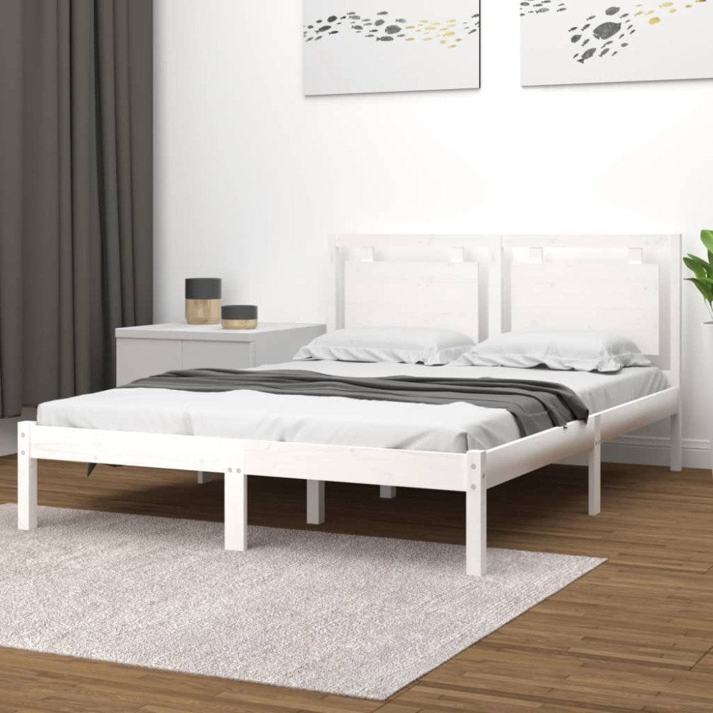 vidaXL Sängram vit massivt trä 150x200 cm