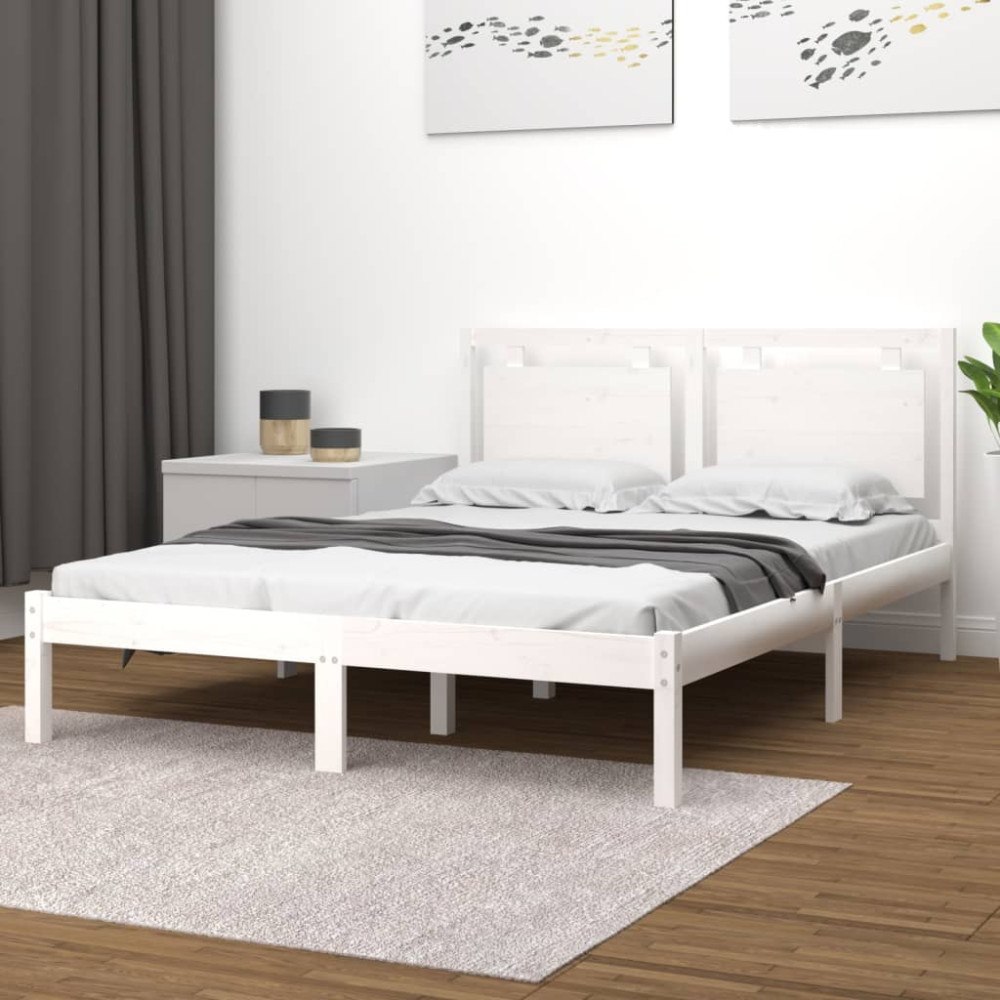 vidaXL Sängram vit massivt trä 160x200 cm