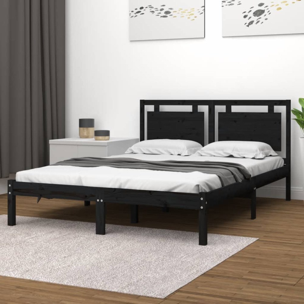 vidaXL Sängram svart massivt trä 200x200 cm