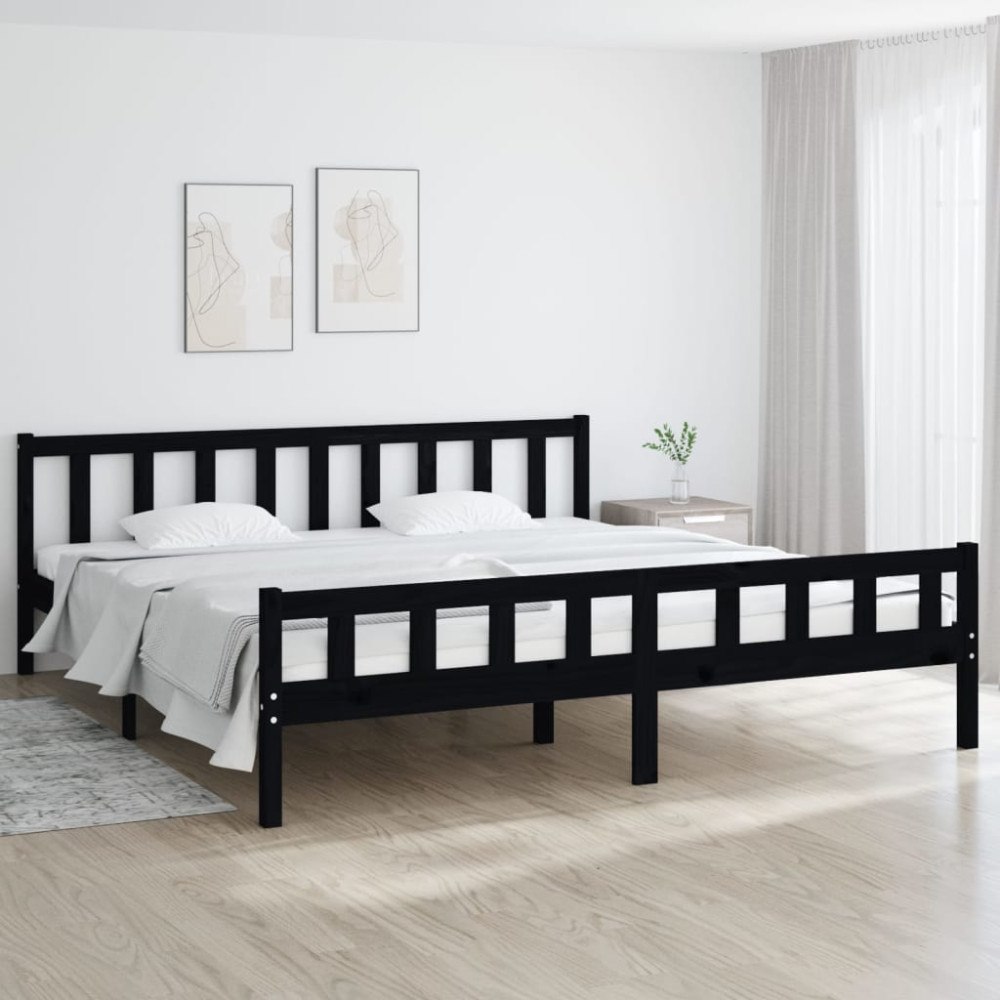 vidaXL Sängram svart massivt trä 160x200 cm