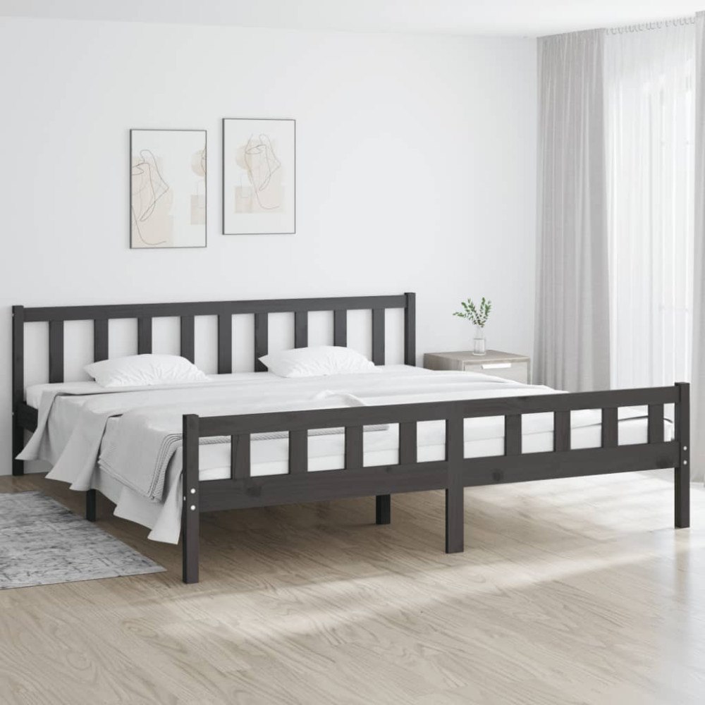 vidaXL Sängram grå massivt trä 180x200 cm