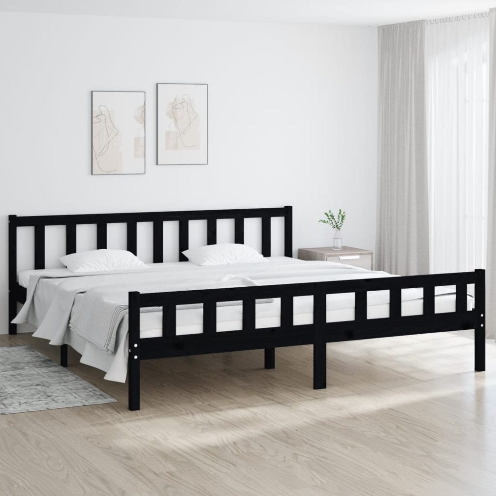 vidaXL Sängram svart massivt trä 200x200 cm