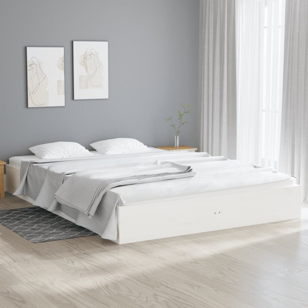 vidaXL Sängram vit massivt trä 150x200 cm