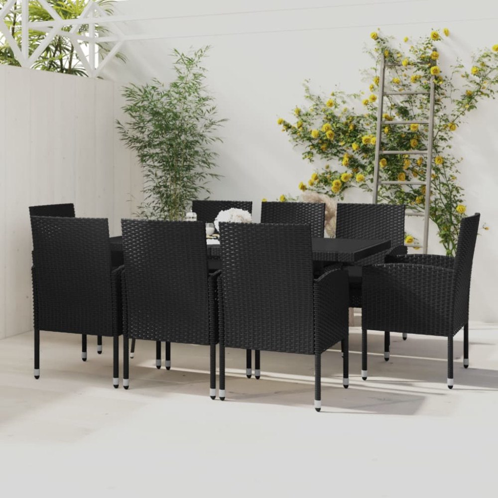 vidaXL Matgrupp för trädgården 9 delar konstrotting svart