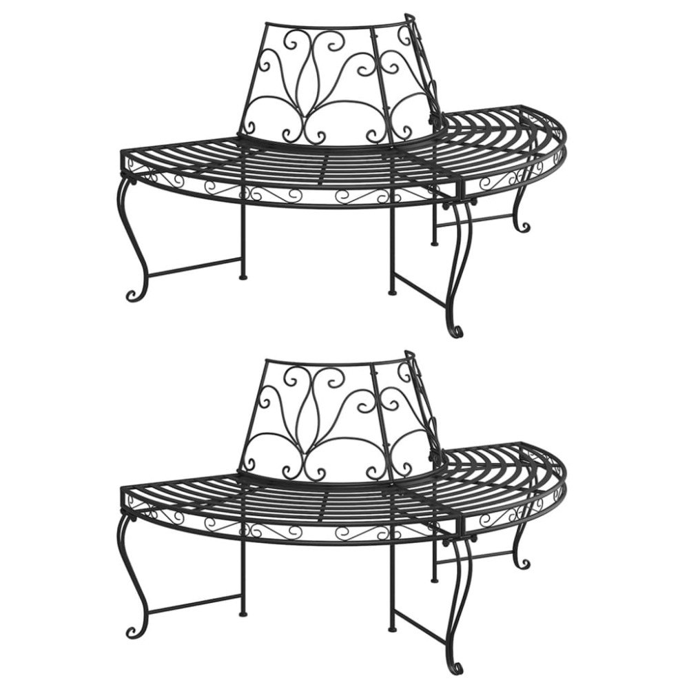 vidaXL Halvrund trädbänk 2 st Ø160 cm svart stål
