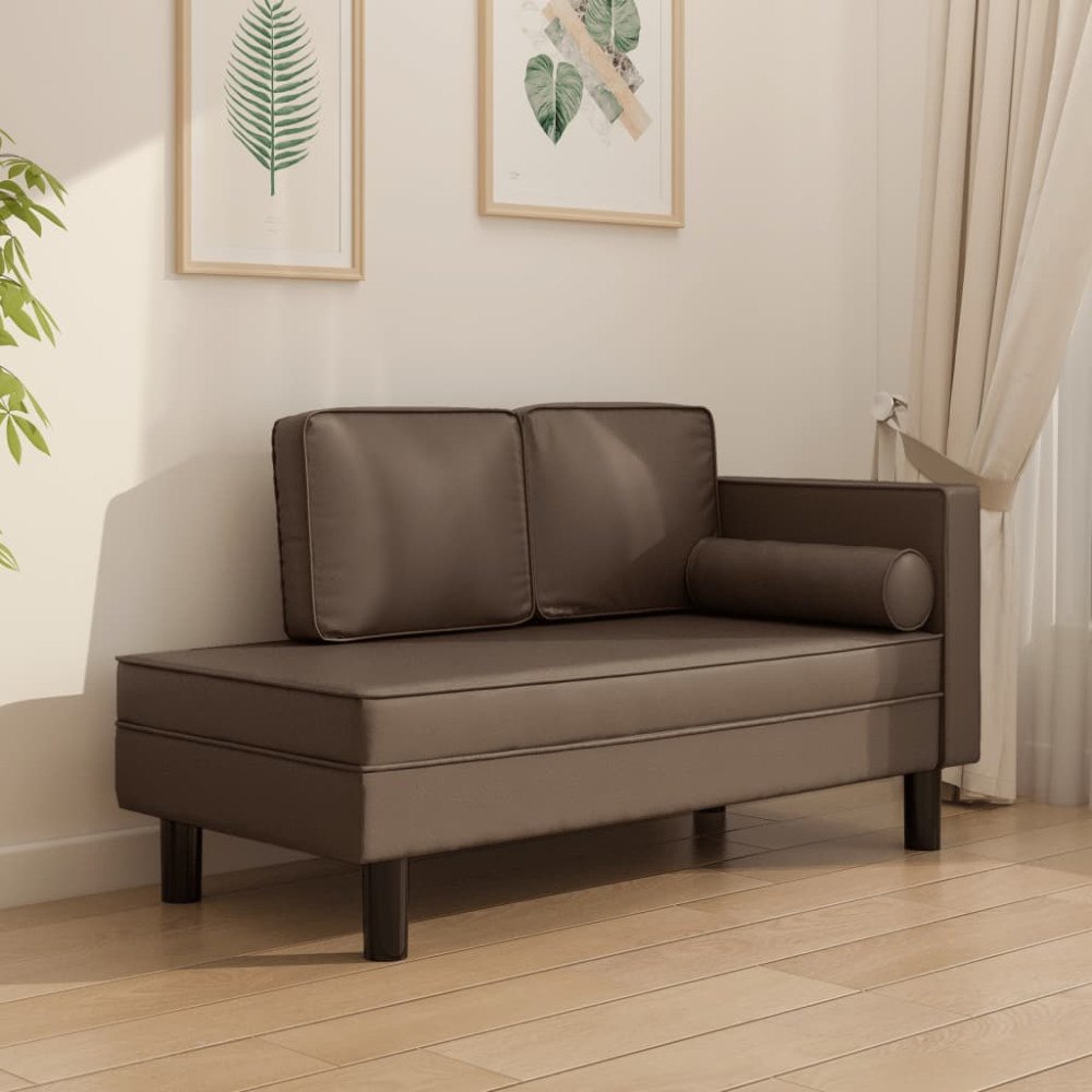 vidaXL Schäslong med kuddar och bolster brun konstläder