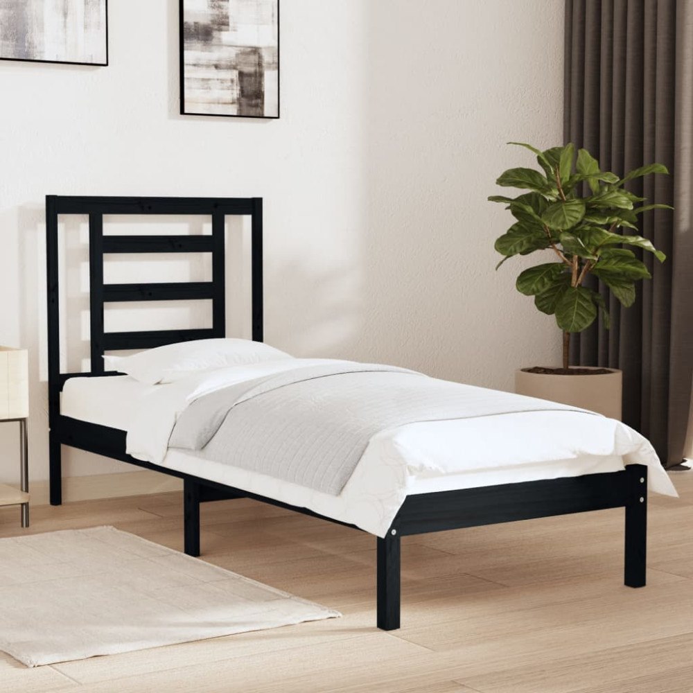 vidaXL Sängram svart massiv furu 75x190 cm