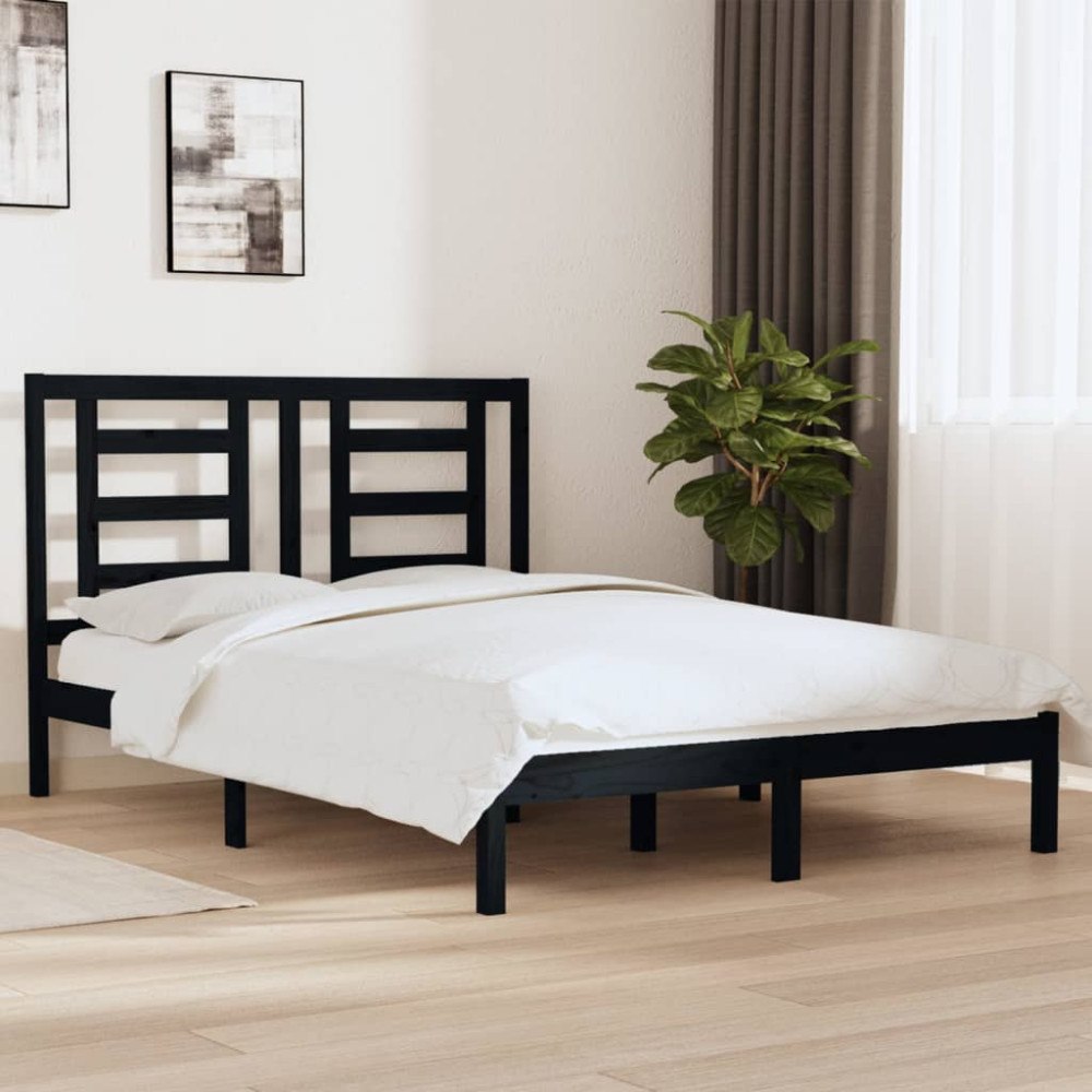 vidaXL Sängram svart massiv furu 140x190 cm