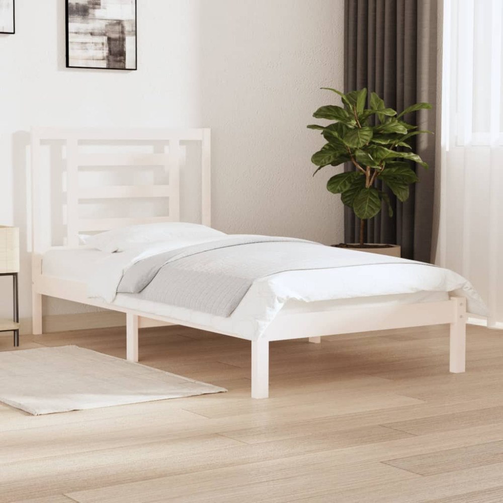 vidaXL Sängram utan madrass vit 90x200 cm massiv furu