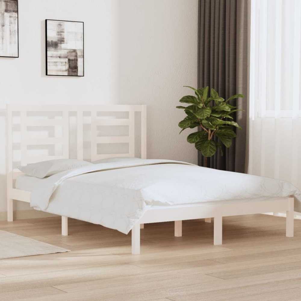 vidaXL Sängram utan madrass vit 140x200 cm massiv furu