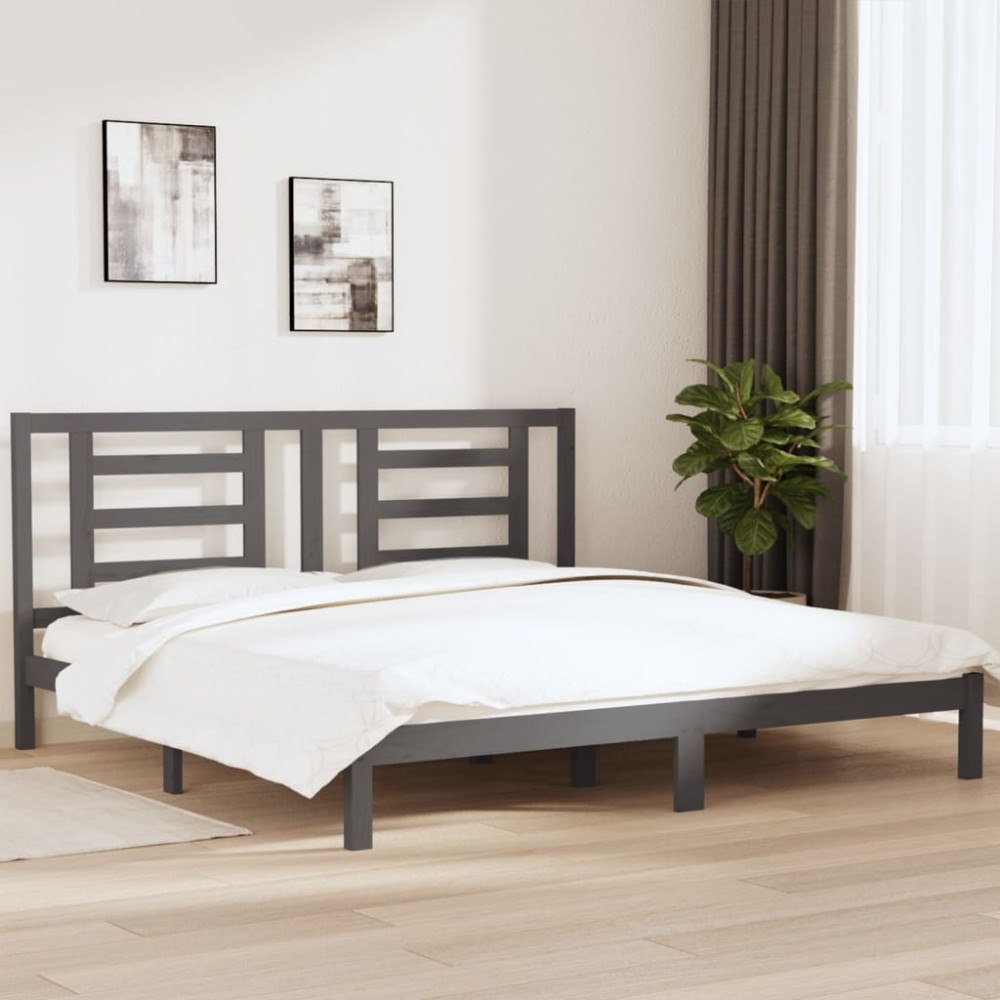 vidaXL Sängram grå massiv furu 200x200 cm