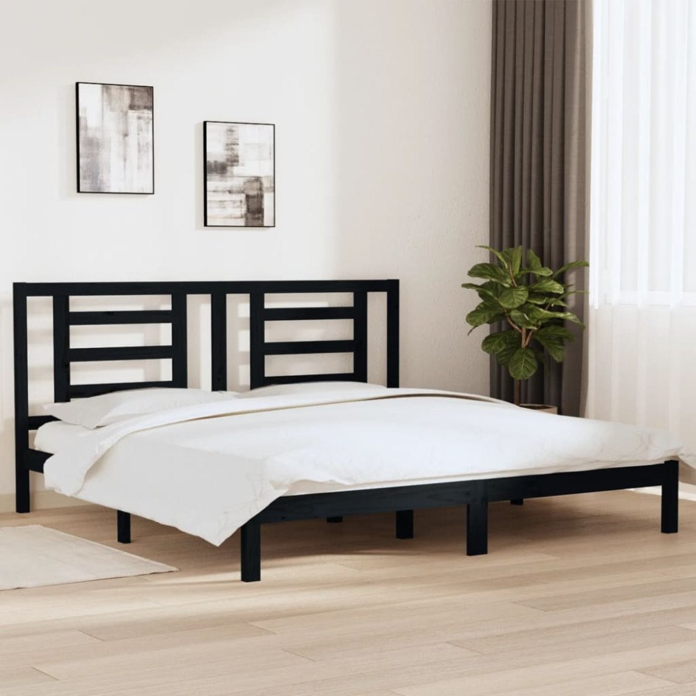 vidaXL Sängram svart massiv furu 200x200 cm