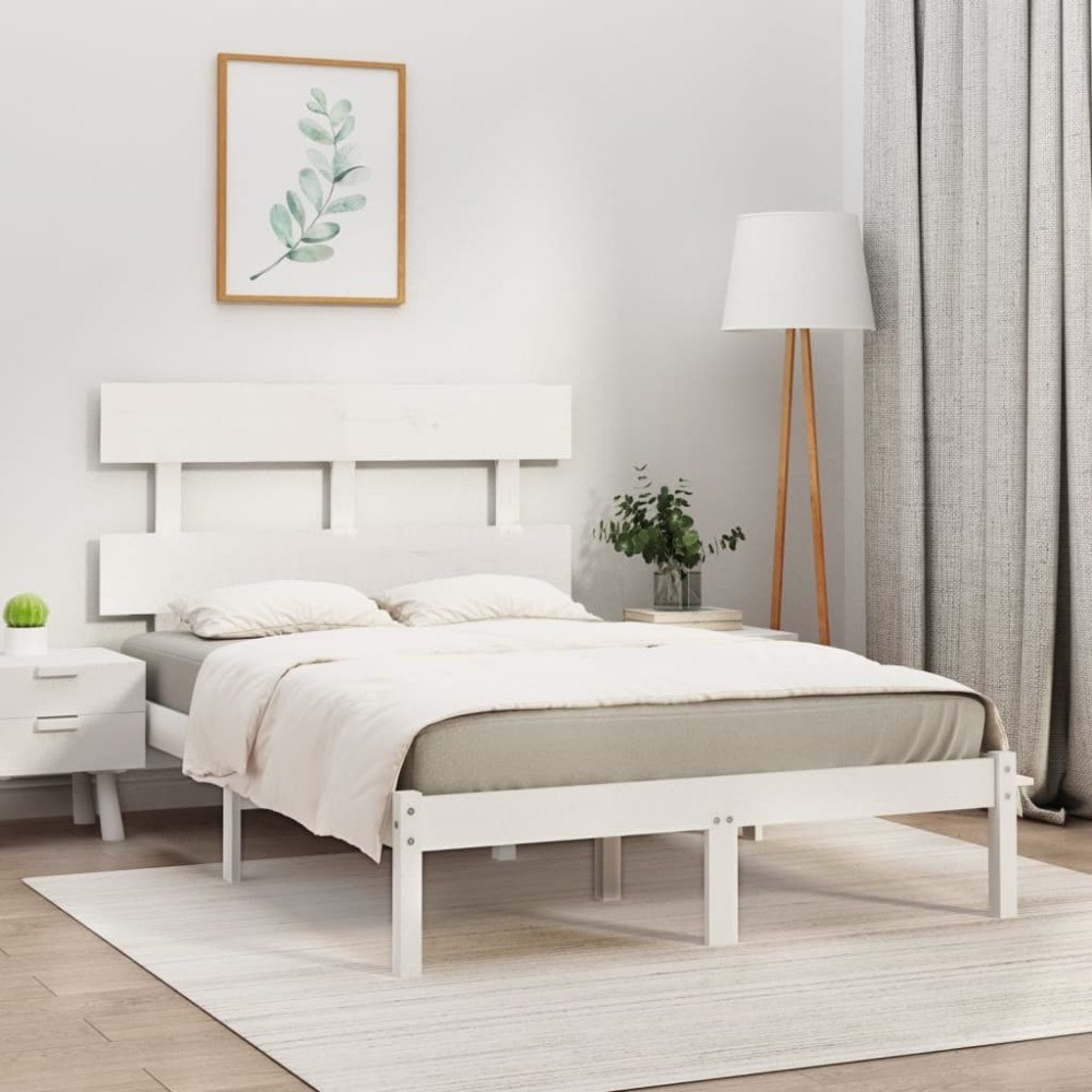 vidaXL Sängram vit massivt trä 120x190 cm