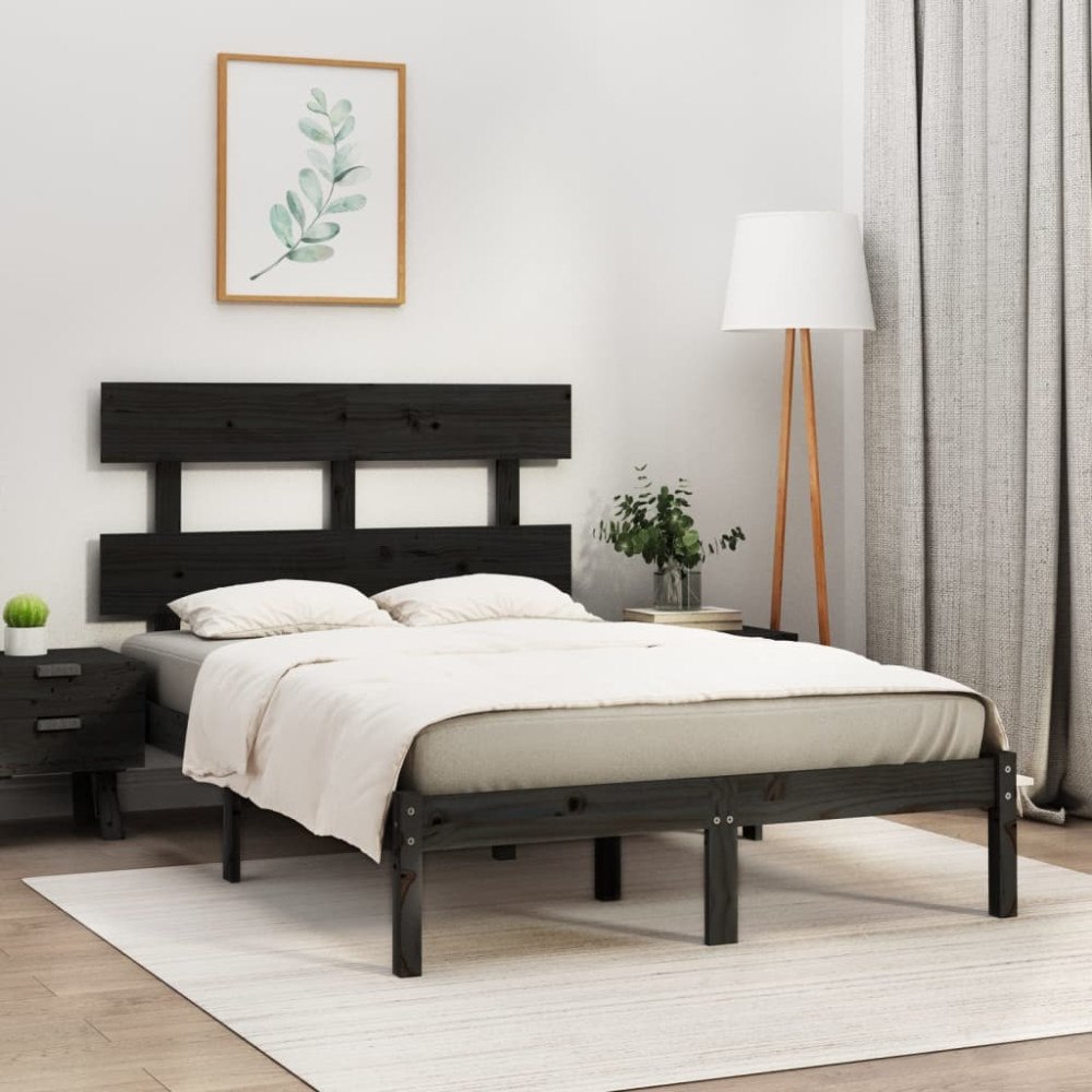 vidaXL Sängram svart massivt trä 140x190 cm
