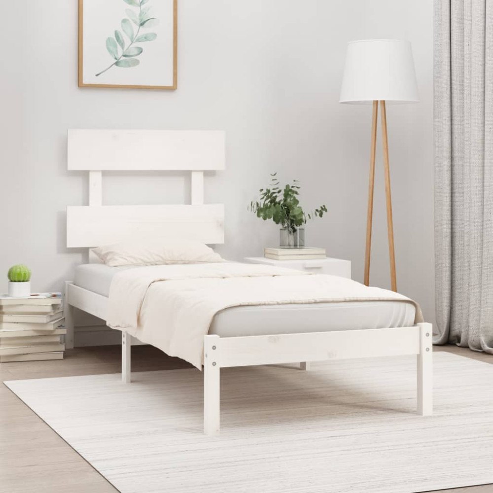 vidaXL Sängram vit massivt trä 90x200 cm