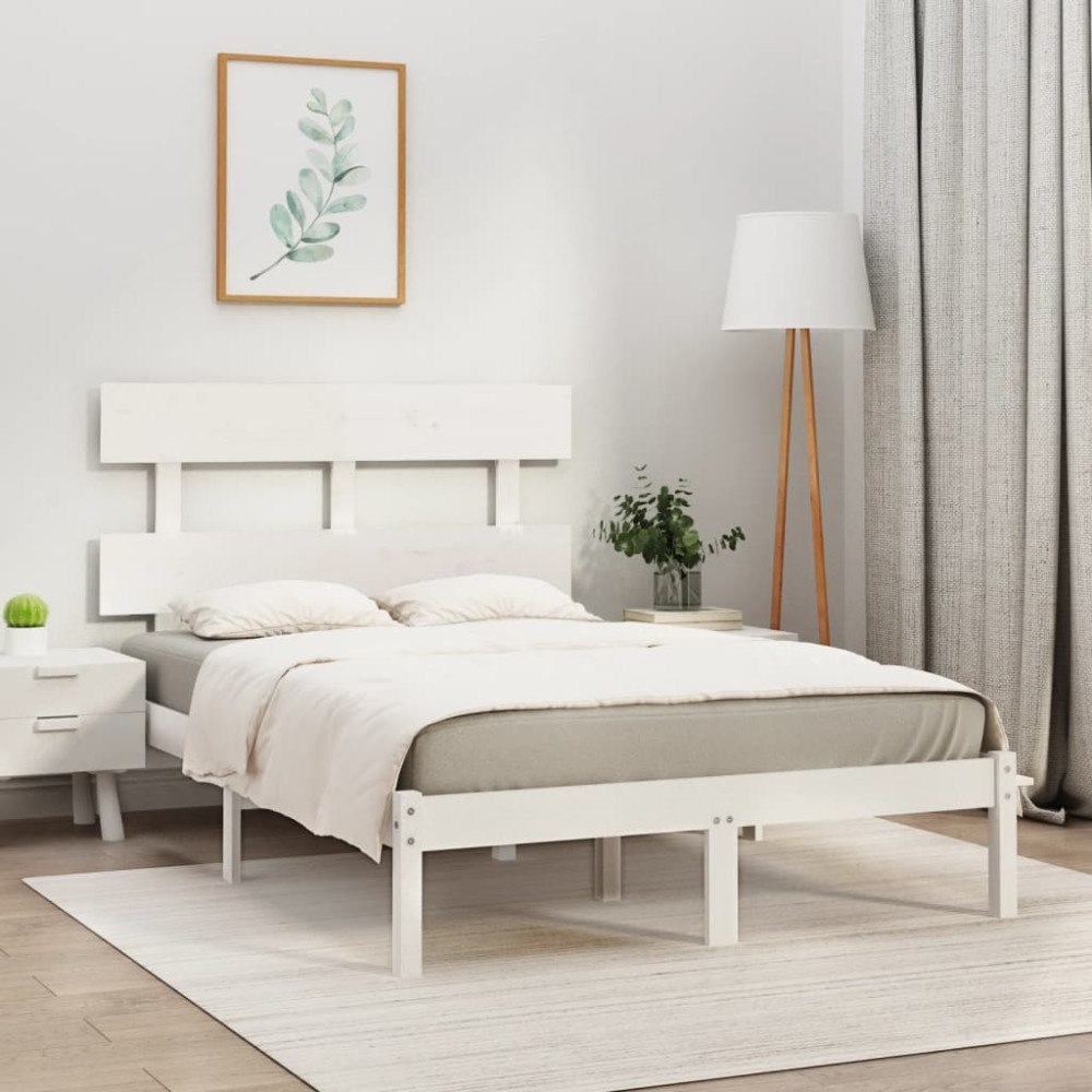 vidaXL Sängram vit massivt trä 120x200 cm