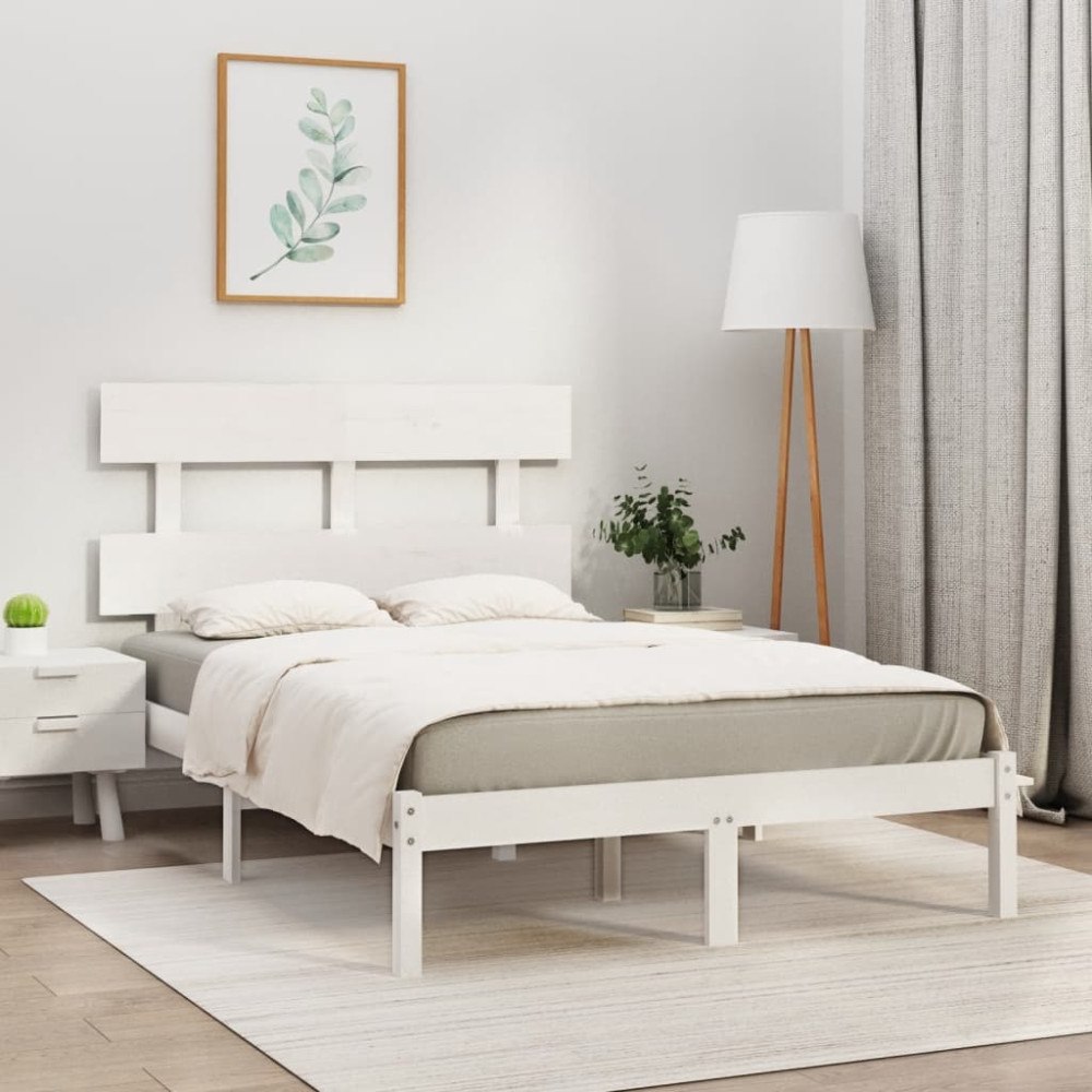 vidaXL Sängram vit massivt trä 160x200 cm