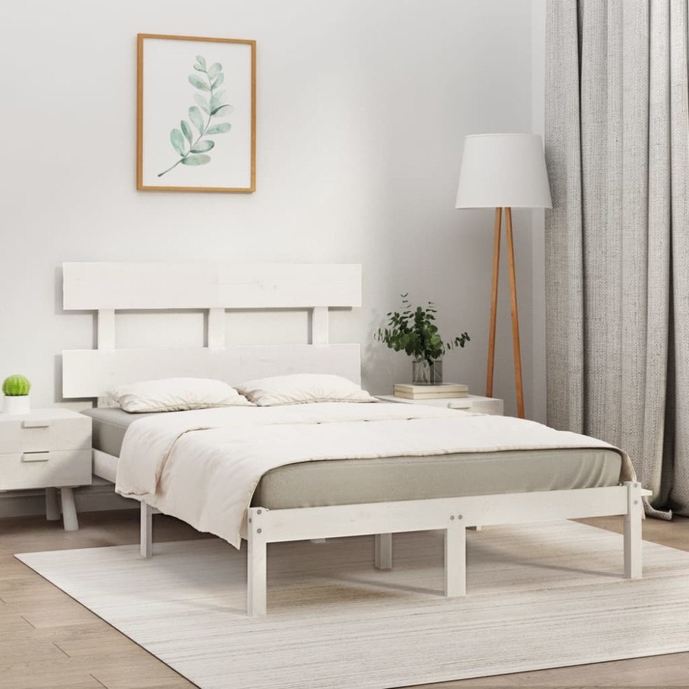 vidaXL Sängram vit massivt trä 200x200 cm