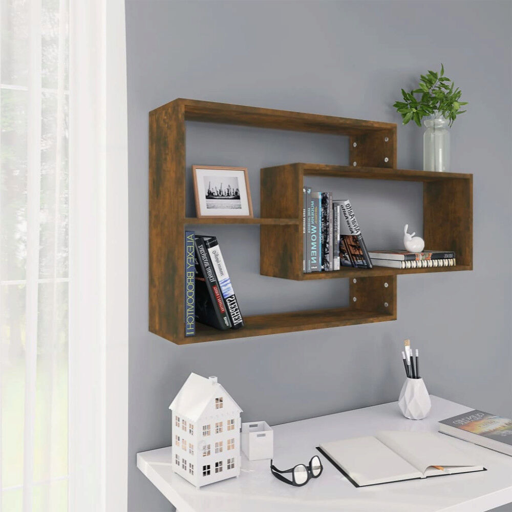 vidaXL Vägghylla rökfärgad ek 104x20x58,5 cm konstruerat trä