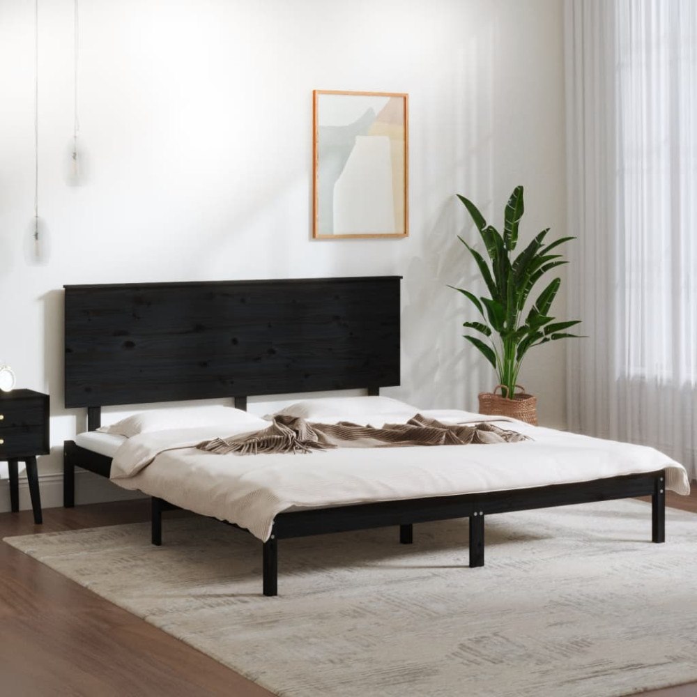 vidaXL Sängram svart massiv furu 200x200 cm