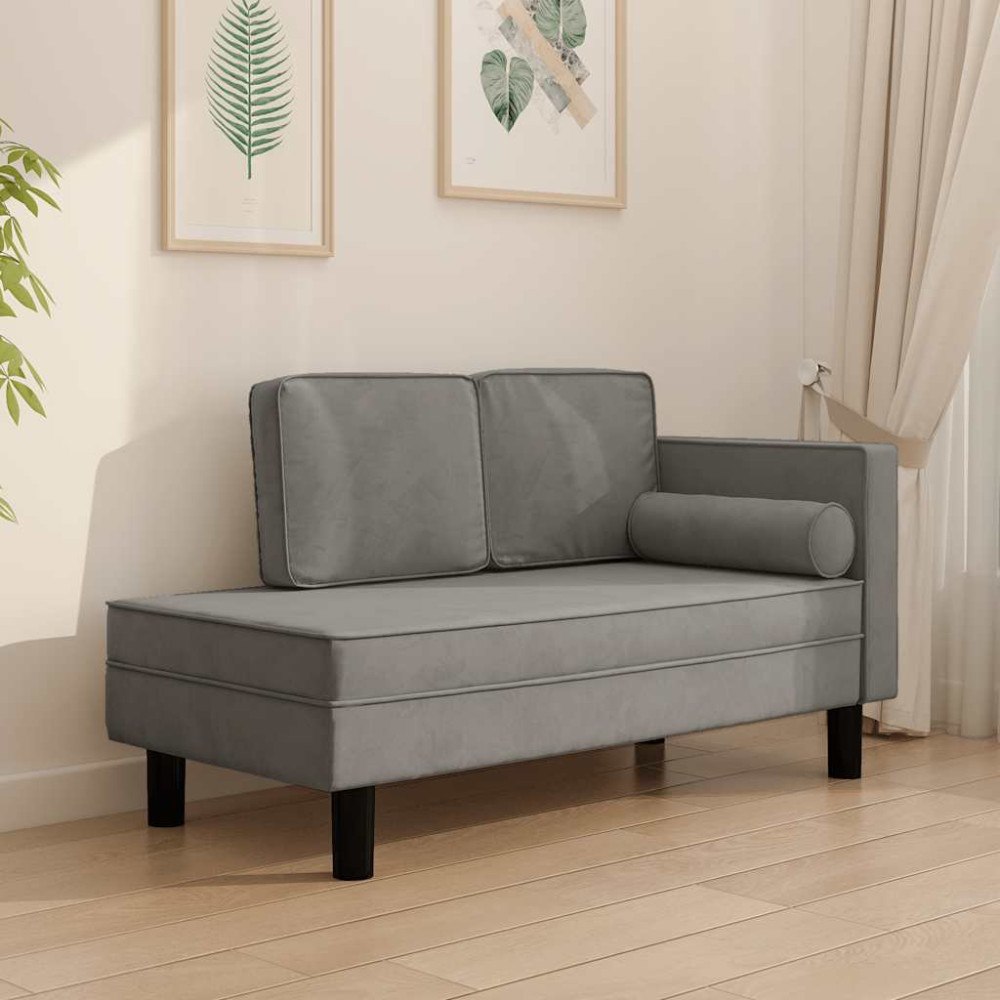 vidaXL Schäslong med kuddar och bolster grå sammet