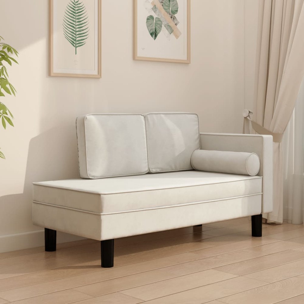 vidaXL Schäslong med kuddar och bolster gräddvit sammet