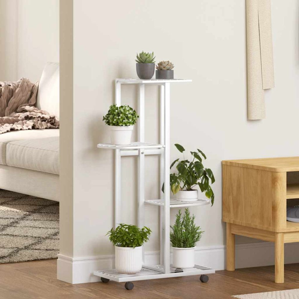 vidaXL Växtställ på hjul 4 hyllor 44x23x80 cm vit järn
