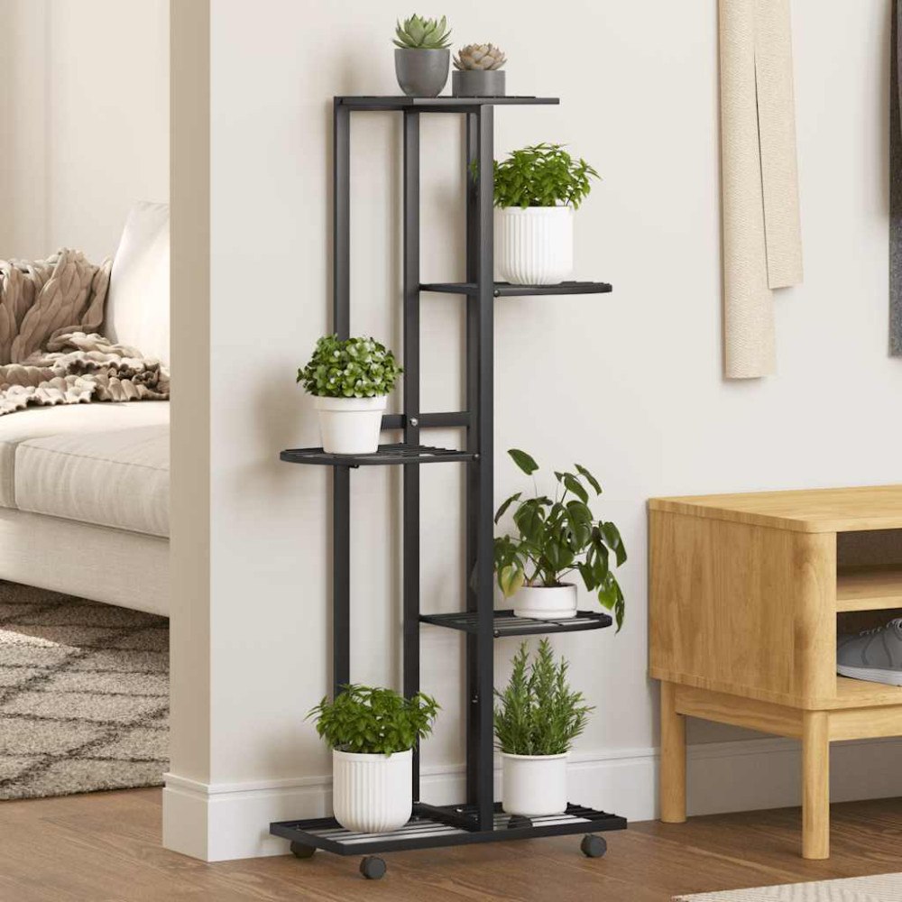 vidaXL Växtställ på hjul 5 hyllor 44x23x100 cm svart järn