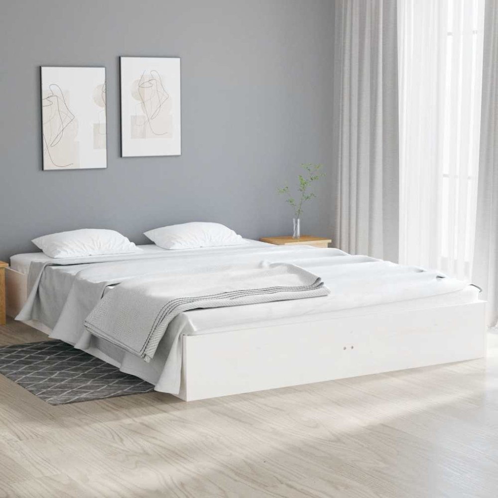 vidaXL Sängram vit massivt trä 120x190 cm