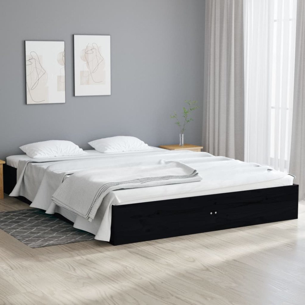 vidaXL Sängram svart massivt trä 120x190 cm