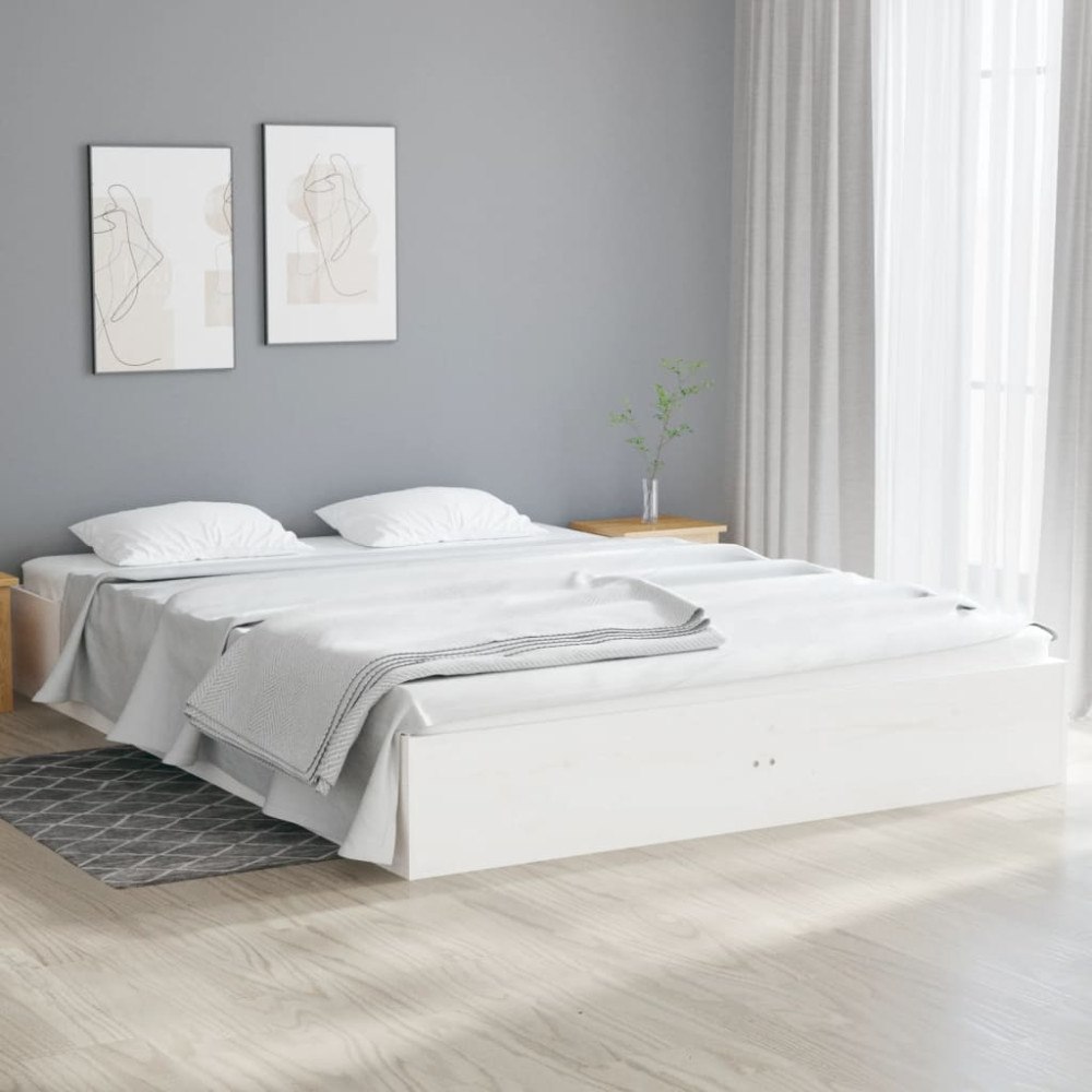 vidaXL Sängram vit massivt trä 135x190 cm