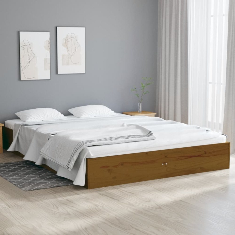 vidaXL Sängram honungsbrun massivt trä 135x190 cm