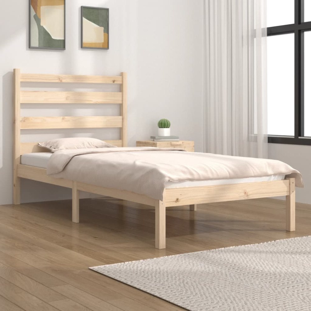 vidaXL Sängram massiv furu 90x190 cm