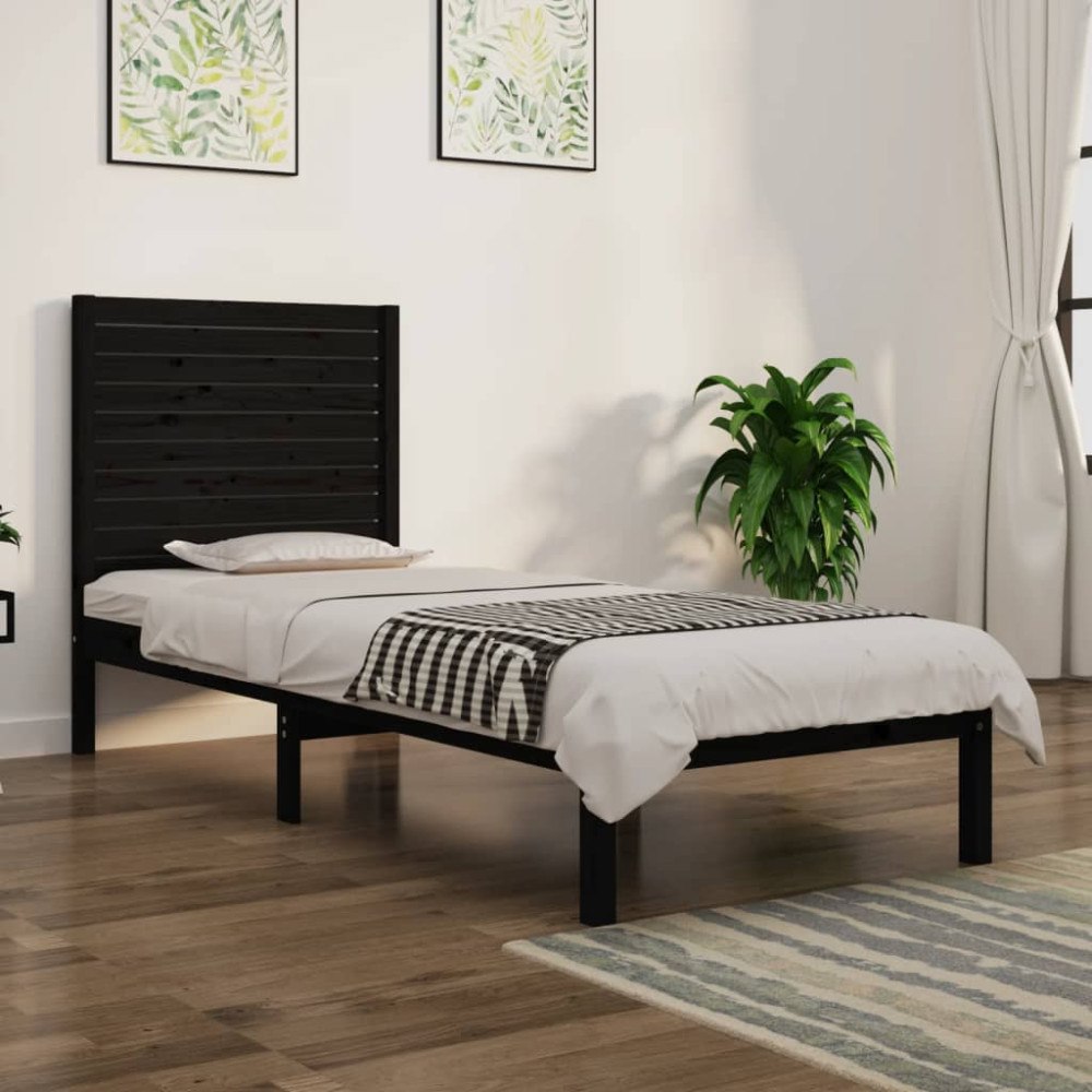 vidaXL Sängram svart massiv furu 75x190 cm