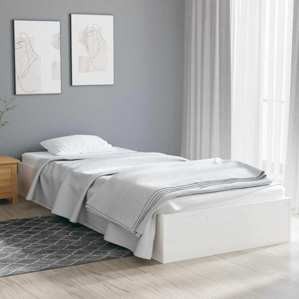 vidaXL Sängram vit massivt trä 75x190 cm