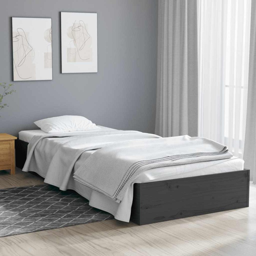vidaXL Sängram grå massivt trä 75x190 cm