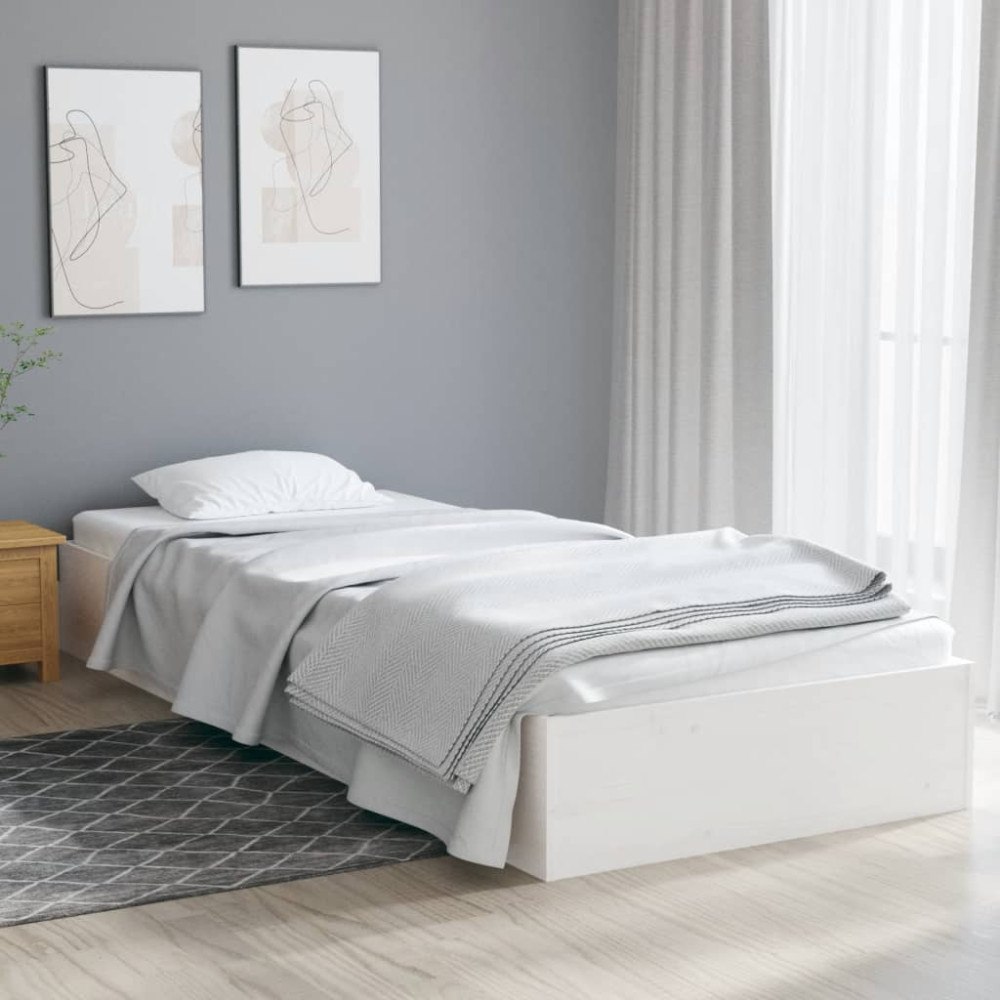 vidaXL Sängram vit massivt trä 90x190 cm