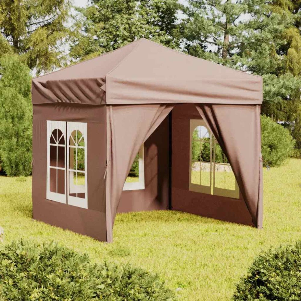 vidaXL Hopfällbart partytält med sidoväggar taupe 2x2 m